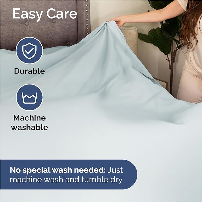 Full 6 Piece Sheet Set - Cooling, Comfy & Breathable - Hotel Luxury Bedding, Includes Fitted Sheet for Women, Men, Kids and Teens - 1 Flat, 1 Fitted Sheet, 4 Pillowcases with Deep Pockets - Ice Blue