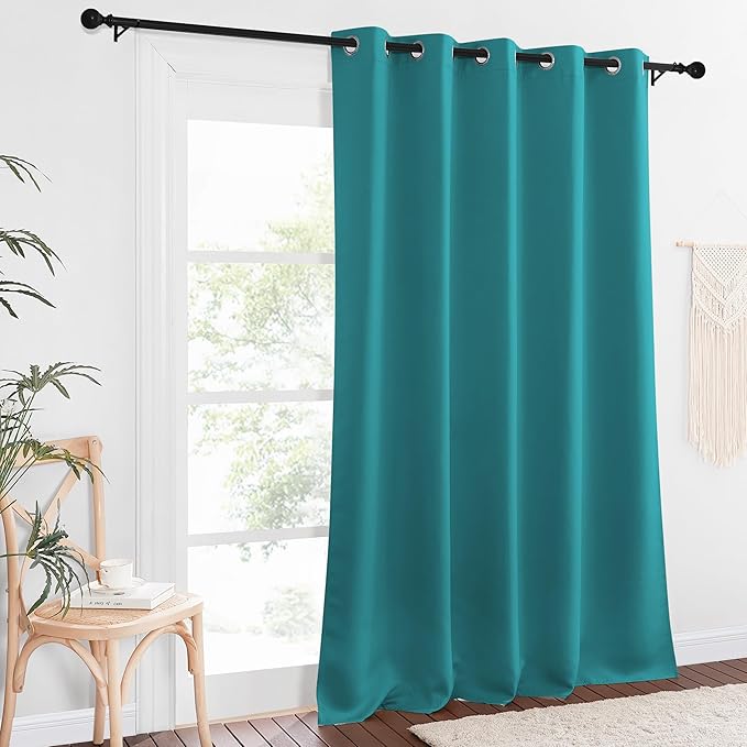 NICETOWN Sliding Door Window Treatment Blackout Patio Door Curtain Panels, Privacy Thermal Drapes for Bedroom Living Room Department with Grommet Top (Peacock Teal, W66 x L110)