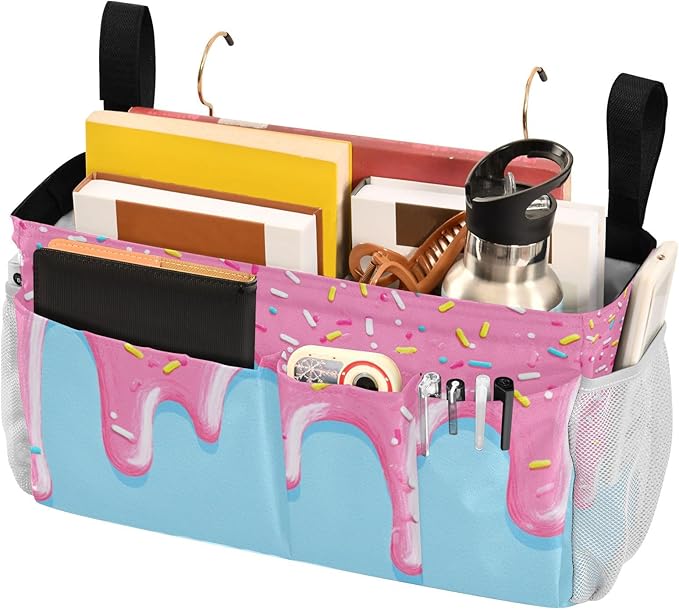 Bedside Caddy Hanging Bunk Bed Caddy Bed Organizer Hanging Pocket with 2 Hooks Bedside Storage Organizer Pocket Bag Holder Cartoon Dripping Frosting