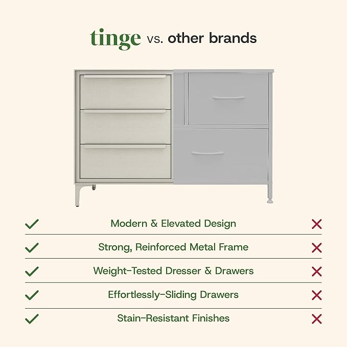 Naima Premium Fabric Dresser - Strong Metal Frame, 6 Spacious Sag-Proof Drawers with Sleek Metal Handles - Premium & Durable Storage Solution for Your Home (Beige)