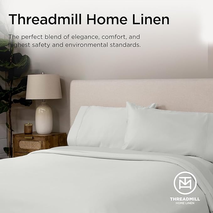 Threadmill Luxury Supima Cotton Sheets, 1200 Thread Count Soft 100% Cotton Sheets for King Size Bed, 4 Pc Light Grey King Bed Sheets Set, 5-Star Hotel Quality with Elasticized Deep Pocket King Sheet