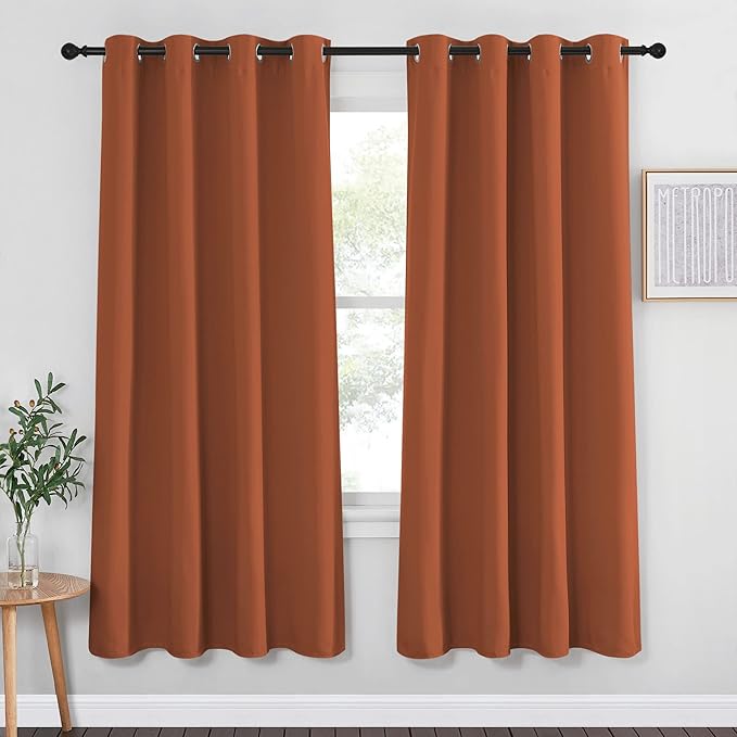 NICETOWN Blackout Bedroom Curtain 72 inches Long - Grommet Sound Reducing Window Treatment Privacy Drape Room Darkening Light Blocking for Living Room (Burnt Orange, 1 Panel, W52 x L72)