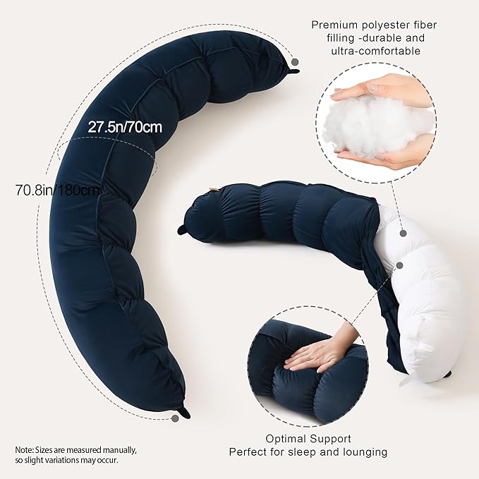 Peallow(Pat. Pend) – Long Round Body Pillow for Adults, Bolster Pillow for Sleeping, Soft and Supportive Pillow for Sleeping & Lumbar Support (Teal Blue,59")