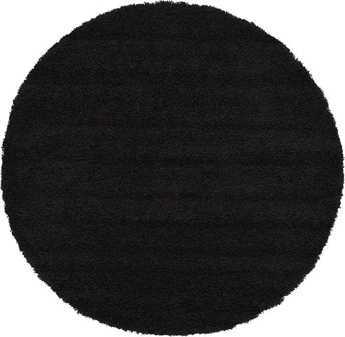 Unique Loom Solid Shag Collection Area Rug (6' 1" Round, Jet Black)