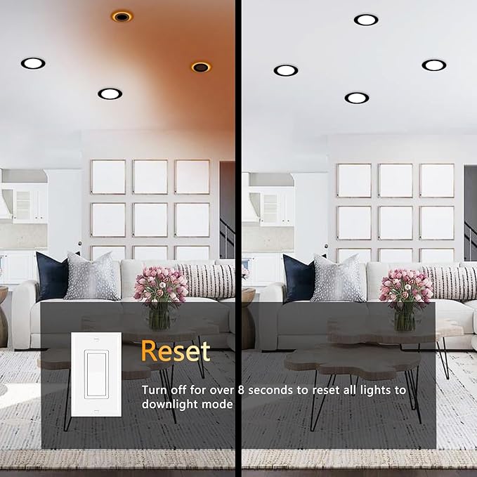 CycevSun 4 Inch Black Recessed Lights with Night Light, Dimmable & 2700K/3000K/3500K/4000K/5000K Selectable, 9W, ETL, IC Rated, 12 Pack