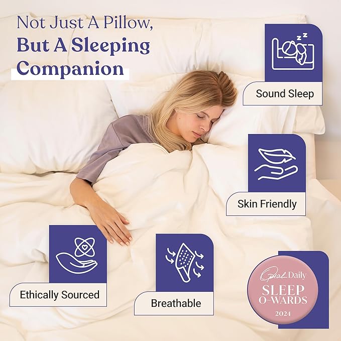 FluffCo Zen Fluff Pillows - Down Alternative - Standard/Queen Bed Pillow for Sleeping Made in USA - Luxury Hotel-Quality Pillow - 100% Cotton, 300 Thread Count (Queen Size 1 Pack)