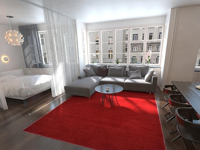 Unique Loom Solid Shag Collection Area Rug (9' x 12' 2" Rectangle Cherry Red)