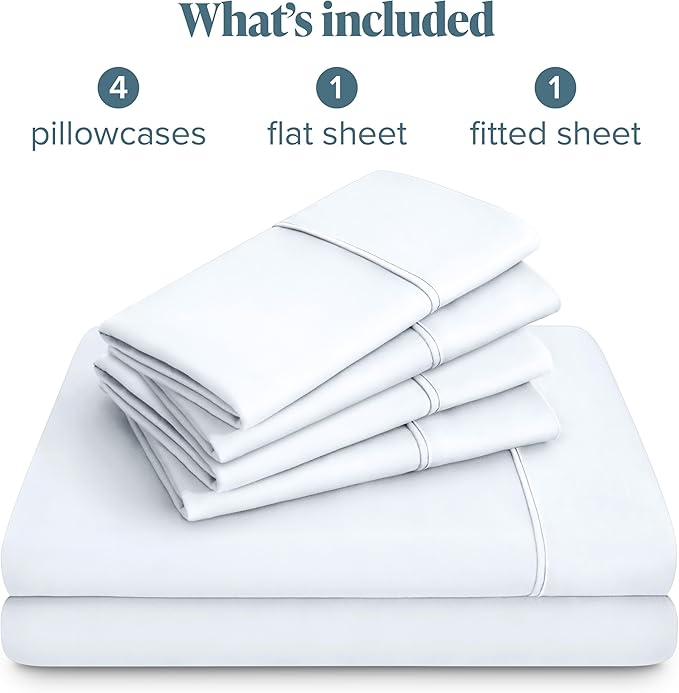 Bare Home Hotel Luxury Full XL Sheet Set, Extra Soft - 6 Piece Set - Deep Pockets - Easy Fit - Cooling & Breathable - Wrinkle, Fade, Stain Resistant - Includes 4 Pillowcases (Full XL, White)