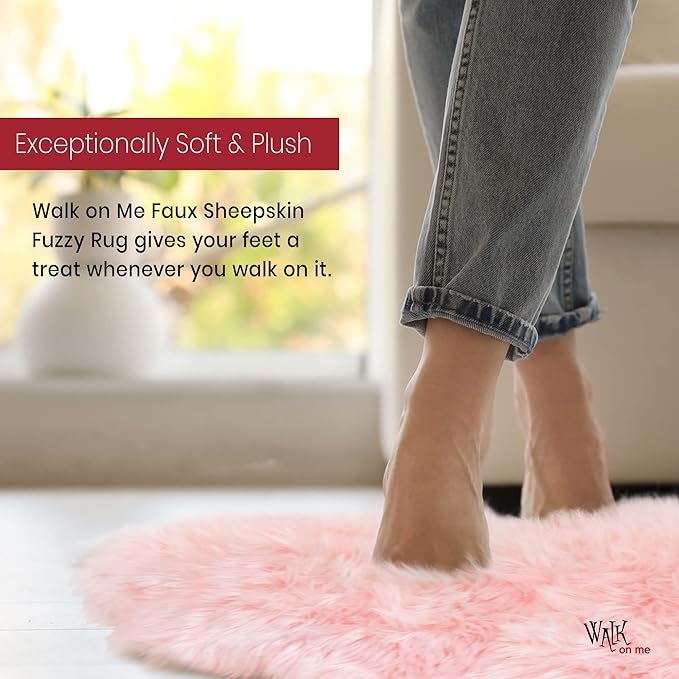 Silky Soft Faux Fur Rug, 2 ft. x 3 ft. Pink Fluffy and Shaggy Sheepskin Area Carpet for Living Rooms, Bedroom, Kid's Room, or Nursery, Home Décor Accent, Machine Washable with Non-Slip Backing