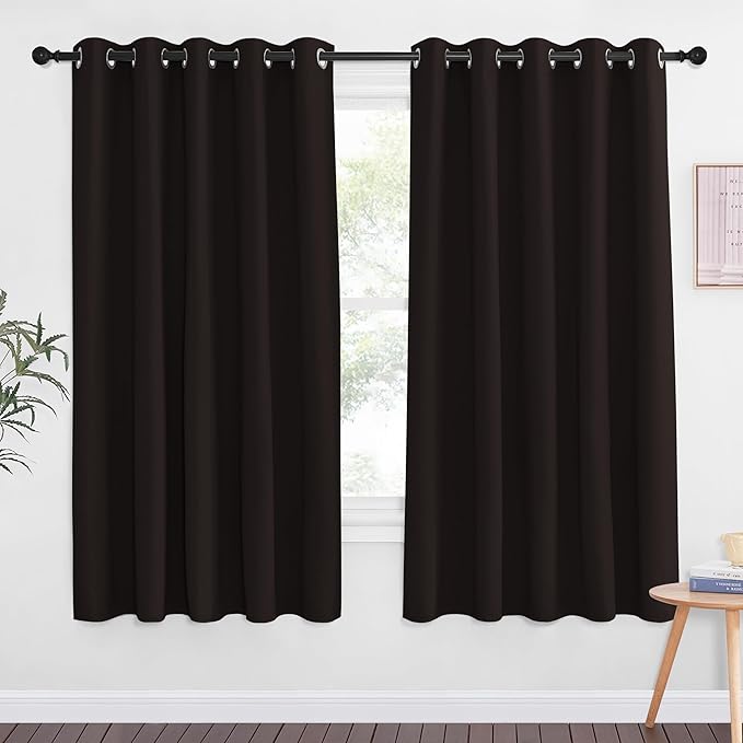 NICETOWN 66 Inch Long Blackout Curtains for Bedroom Living Room, Thermal Insulated Room Darkening Curtains, Light Blocking Blackout Drapes for Bedroom, 66" W x 66" L, 1 Panel, Toffee Brown