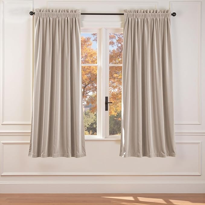 Lazzzy Velvet Blackout Curtains Thermal Insulated Room Window Drapes Super Soft Luxury Curtains for Living Room Bedroom Rod Pocket 2 Panels, Oatmeal, 52" W x 72" L