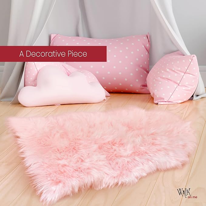 Silky Soft Faux Fur Rug, 2 ft. x 3 ft. Pink Fluffy and Shaggy Sheepskin Area Carpet for Living Rooms, Bedroom, Kid's Room, or Nursery, Home Décor Accent, Machine Washable with Non-Slip Backing