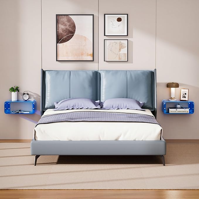 Acrylic Floating Nightstand, Bedside Table, Nightstand Shelf Wall Mounted Bedside Shelf (Blue, Small)