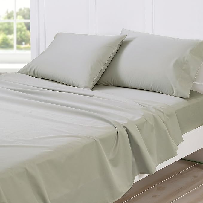 Cuddledown Dreamstead 100% Cotton Bed Sheets Set | 300 Thread Count | Luxurious Sateen Weave | Pure Combed Cotton | Soft | Wrinkle Resistant | 4 Piece Set | Stone | King | 78” x 80”
