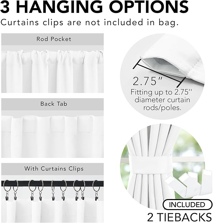 Deconovo Total Blackout Curtains 2 Panels W52 x L95— 100% Blackout, Thermal Insulated, Back Tab, Machine-Washable Drapes, White