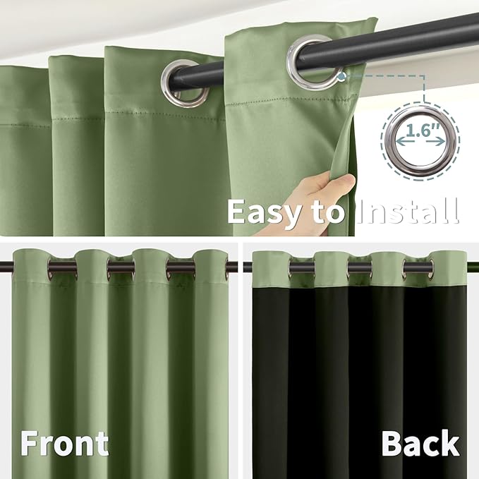 BGment Blackout Curtains 95 Inches Long 2 Panels Set for Living Room, Thermal Insulated 100% Light Blocking Curtains&Drapes, Grommet Soundproof Curtains for Bedroom Window, Each 52 Wide, Grass Green