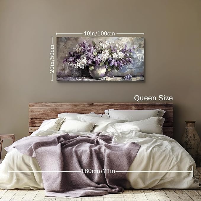 SERIMINO Still Life Large Wall Art, Purple Floral Canvas Prints Paintings, Vintage Vase Flowers Pictures Wall Decor Living Room Bathroom Kitchen Farmhouse Decor Artwork 20"X40"