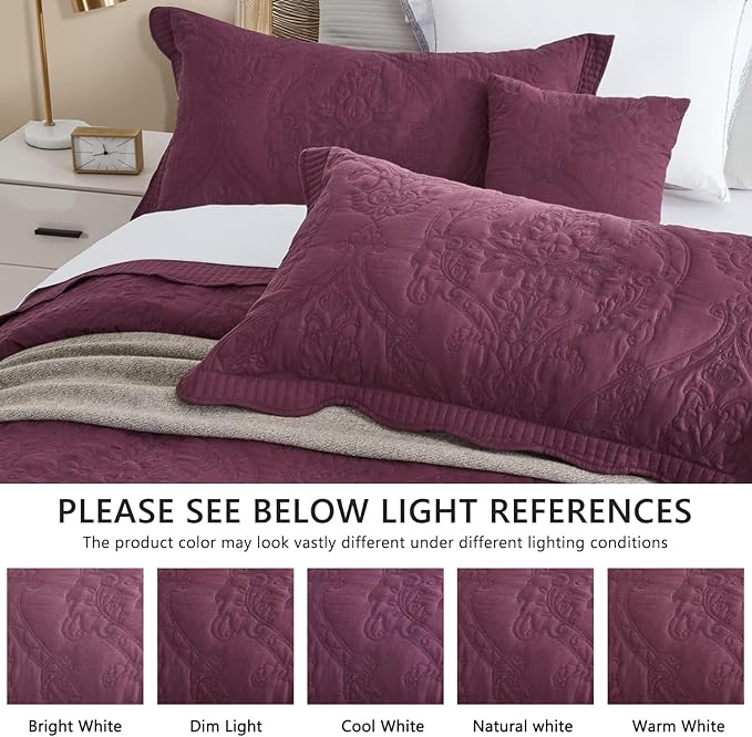 CHIXIN Oversized Bedspread Coverlet Set King Size - Lightweight Bedding Cover - Beautiful Stitching - 5 Piece Reversible Bedspread - Gorgeous Damask Paisley Pattern (King, Purple)