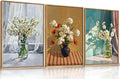 LHIUEM Large Vintage Botanical Floral Framed Canvas Wall Art Set,Boho White Daisy Vase Wall Decor,Modern Flower Sunshine Prints,Rustic Wildflower Artwork for Living Room,Bedroom,Dining Room,Office -16"x24"x3