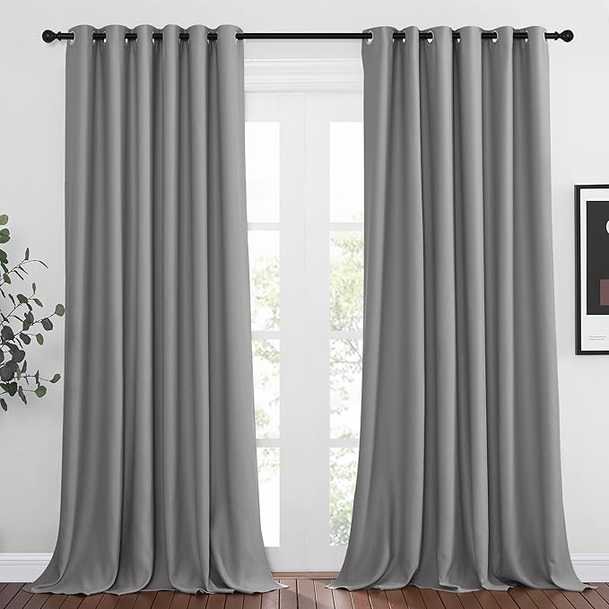NICETOWN Silver Grey Curtains and Drapes for Window 95" L - Triple Weave Energy Saving Thermal Insulated Solid Grommet Blackout Panels for Patio (80" Wide per Panel, 2 Panels, Silver Grey)
