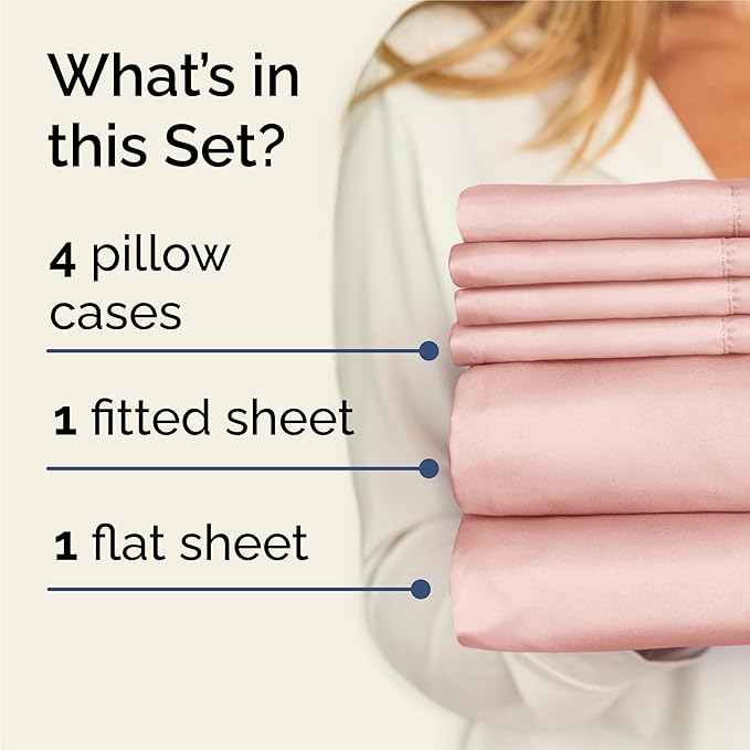 King 6 Piece Sheet Set - Cooling, Comfy & Breathable - Hotel Luxury Bedding, Includes Fitted Sheet for Women, Men, Kids & Teens - 1 Flat, 1 Fitted Sheet, 4 Pillowcases with Deep Pockets - Baby Pink