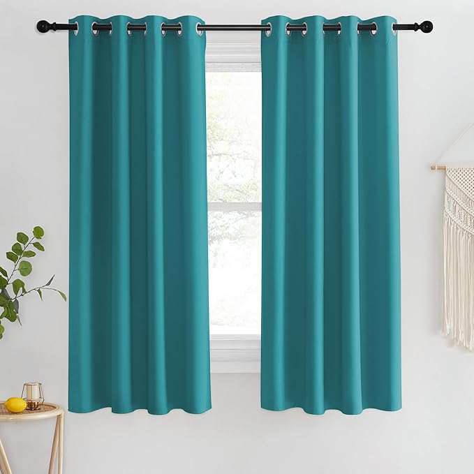 NICETOWN Blackout Short Curtain 63 inches Long for Windows, Thermal Insulated Curtain Grommet Room Darkening Window Treatment for Bedroom/Living Room, 1 Panel, W46 x L63, Peacock Teal