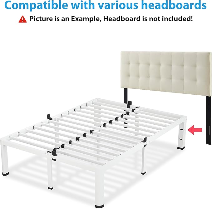 12 Inch White King Size Bed Frame, 3500Lbs Heavy Duty Metal Platform with Round Corner Legs Mattress Slide Stopper, Steel Slat Support No Box Spring Needed, Noise Free, Non-Slip, Easy Assembly