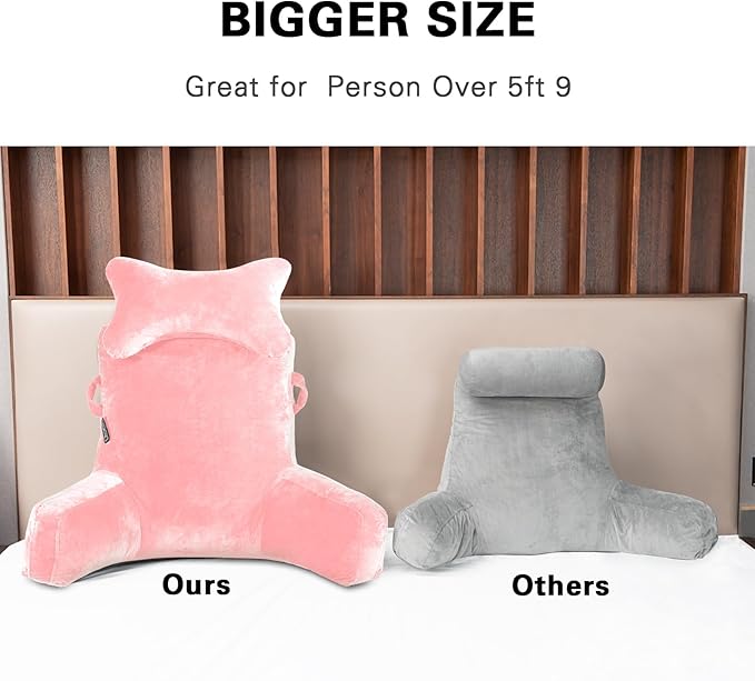 SLIGUY Reading Pillow-Bed Rest Pillow with Detachable Neck Roll & Higher Support Arm for Sitting in Bed Couch or Floor-Backrest Reading Pillow Adult Back Pillow for Reading/Watching TV/Gaming,Pink