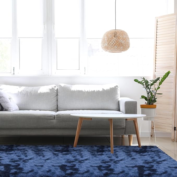 duduta Navy Blue Fluffy Bedroom Rug 3x5 ft, Tie-Dye Shag Plush Area Rug for Nursery Playroom Dorm Living Room Decor