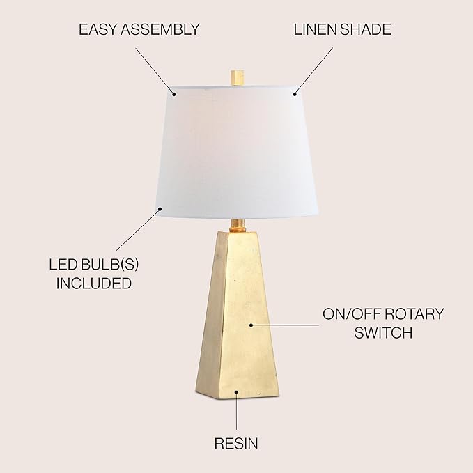JONATHAN Y JYL1038A 20.5" Modern Glam Gold Table Lamp, Contemporary Geometric Resin Bedside Nightstand Lamp for Living Room, Bedroom, Office, End Table with White Linen Shade (LED Bulb Included)