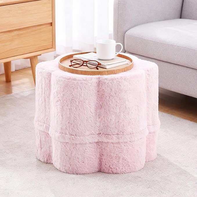 Tiita Floral Pouf Ottoman, Foot Stools Ottoman with Foam Chunk Filling, Puff Foot Rest for Couch, Living Room, Kids Room, Pink