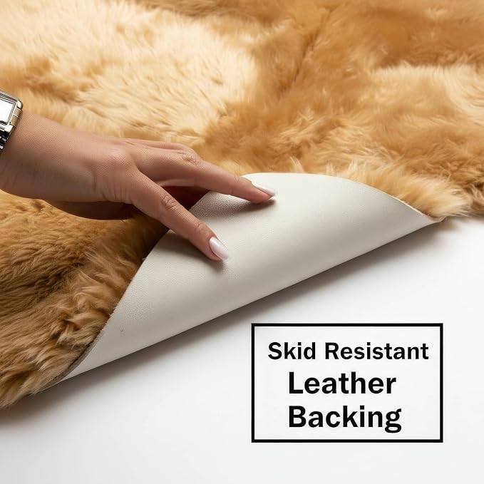 Large Sheepskin Rug for Living Room - 4x6 Light Brown Sheep Skin Rug for Bed Room - Multi Use As a Yoga Mat - All Natural Sheep Fur