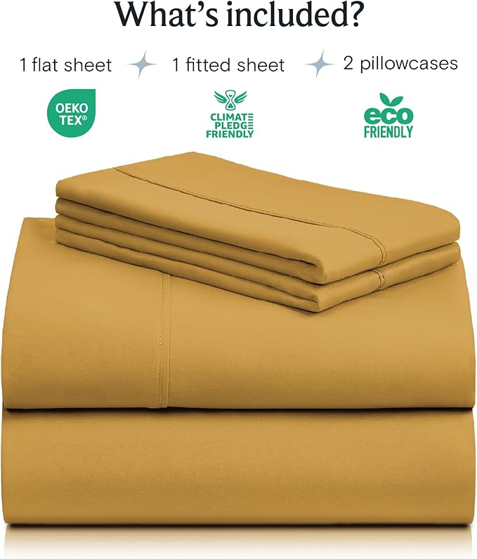 LuxClub 4 PC California King Sheet Set, Deep Pockets Wrinkle Free Cooling Bed Sheets Hotel Bedding for Women, Men, Includes 1 Fitted Sheet, 1 Flat Sheet and 2 Pillowcases-Medallion Gold