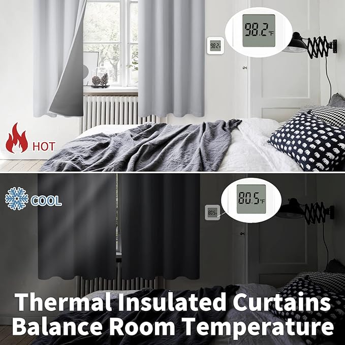 BGment Short 100% Blackout Curtains for Bedroom, Thermal Insulated Energy Efficiency Noise Reducing Grommet Curtains 54 Inch Length with Liner for Small Window 2 Panels Each 52 Inch Wide, Light Grey