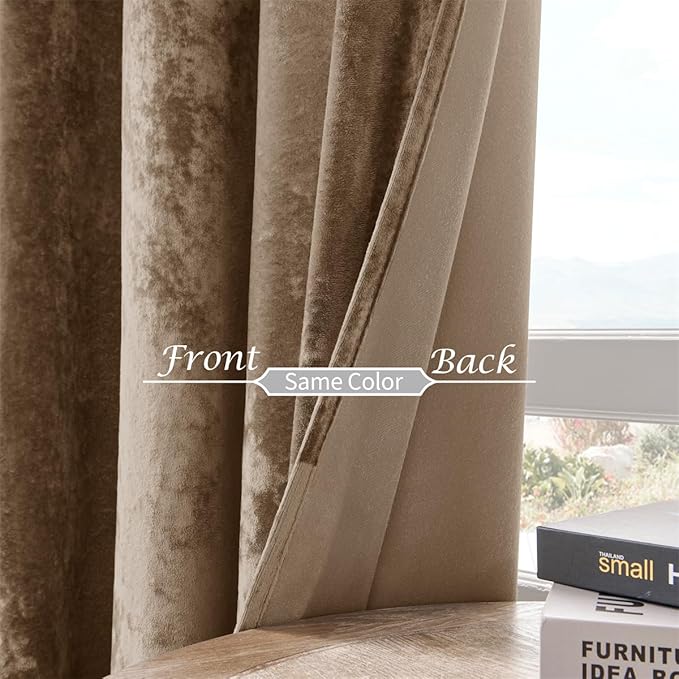SMILETIME Amber Beige Crushed Velvet Curtains 52x84 inch Luxurious Thermal Insulated Soundproof Drapes for Living Room Bedroom Office Soft and Durable Light-Filtering Window Treatments, 2 Panels