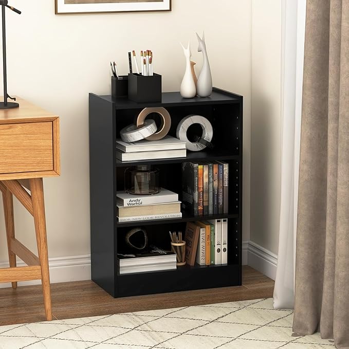 LOKO 3-Tier Open Bookcase Set of 2, Modern 3-Cube Bookshelf with 18-Position Adjustable Shelves & Anti-toppling Devices, Multipurpose Cubical Display Storage Organizer for Living Room Study (2, Black)