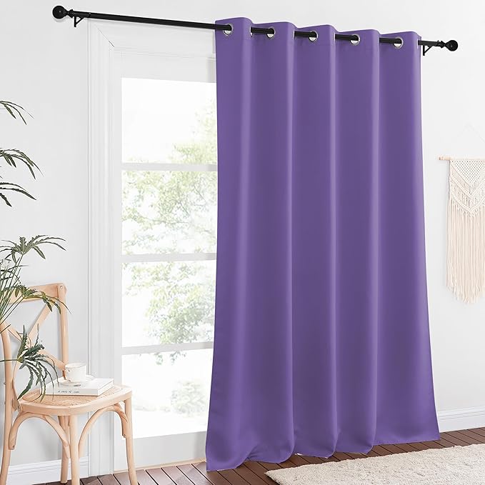 NICETOWN Patio Blackout Curtain Panels - Extra Wide Sliding Door Thermal Insulated Drape, Privacy Room Divider Curtain for Bedroom Office (Lilac Purple, 66 x 118 Inch Long)