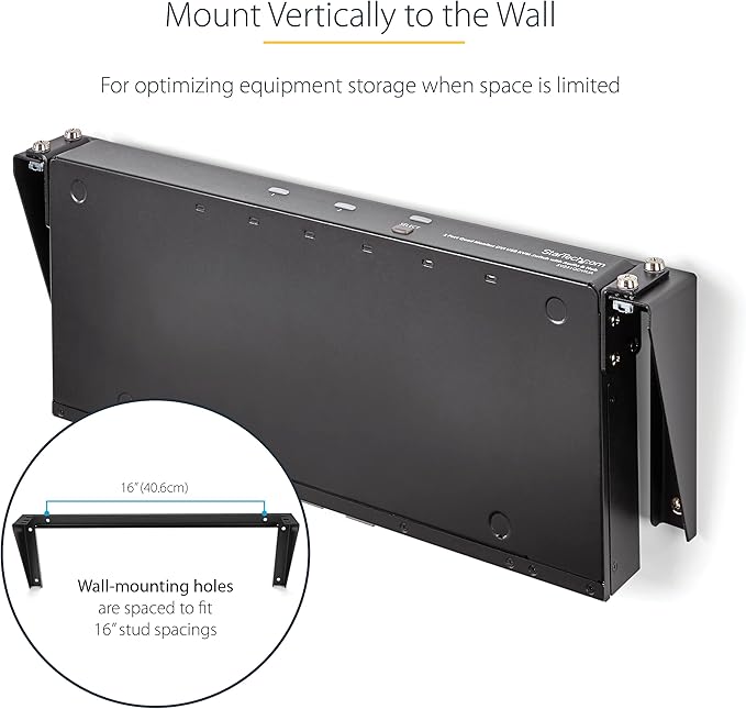 StarTech.com 1U Wall Mount Patch Panel Bracket – 19 in – Steel - Vertical Mounting Bracket for Networking and Data Equipment, TAA (RK119WALLV)