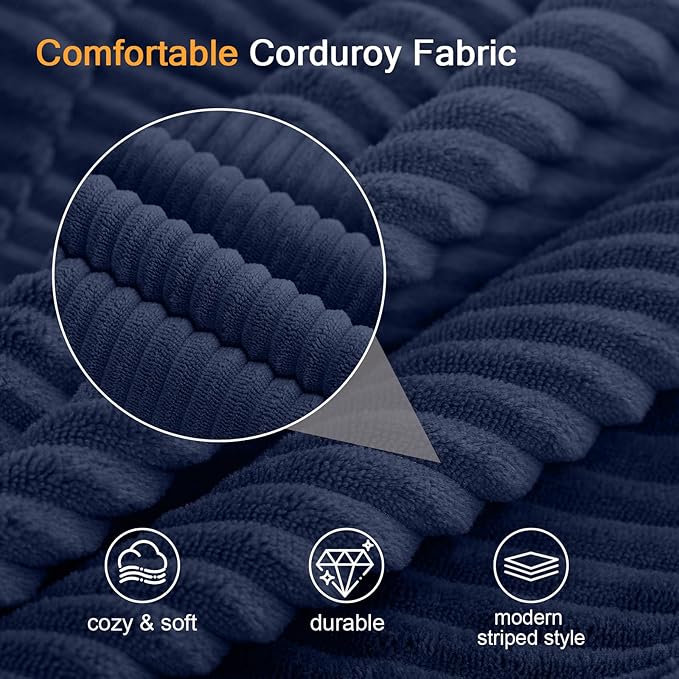 MeMoreCool Stuffed Round Pouf Ottoman Foot Rest, Floor Pouf Foot Stool with Soft Foam Chunk Filling, Round Small Ottoman Footstool Circle Footrest for Couch Living Room, Corduroy Navy