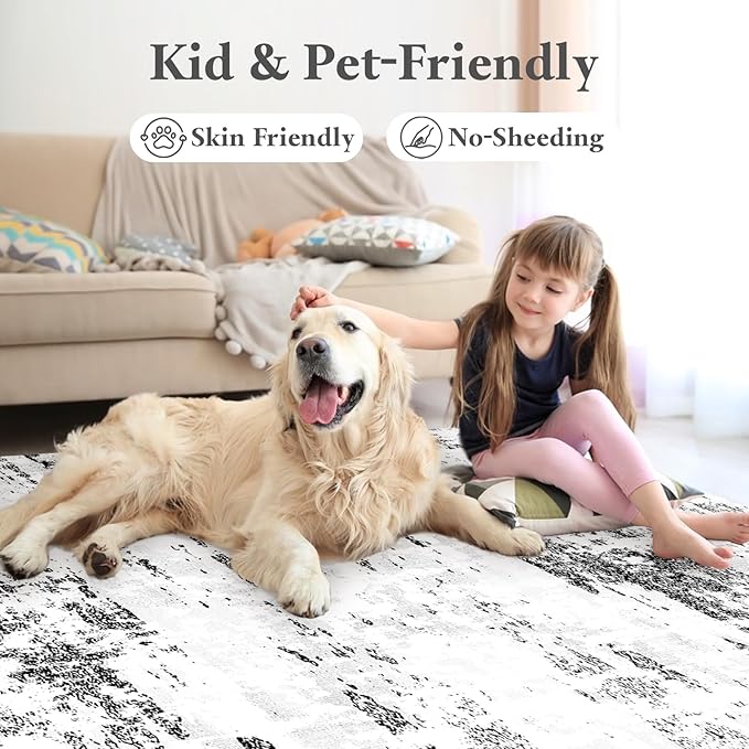 Area Rugs 6x9 Rug for Living Room - Machine Washable Neutral Modern Abstract Soft Rugs for Dining Room Floor Non-Shedding Carpets for Bedroom Farmhouse Home Office Decor