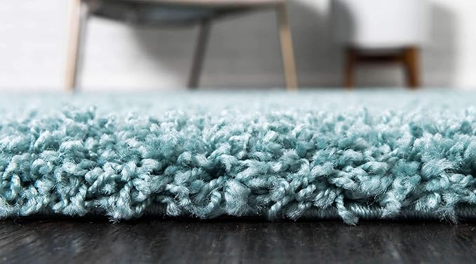Unique Loom Solid Shag Collection Area Rug (9' x 12' 2" Rectangle Light Slate Blue)