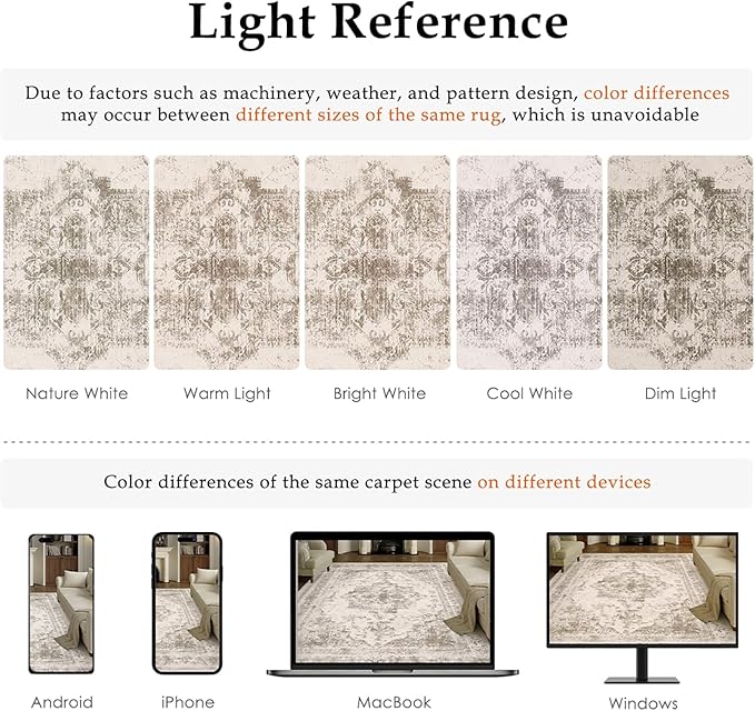 Area Rug 10x12 Beige Washable Living Room Carpet Non Slip Vintage Medallion Indoor Bedroom Carpet Low Pile Soft Retro Distressed Large Rug Home Office Dining Room Playroom