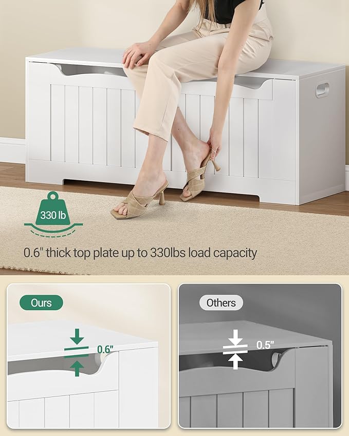 Hzuaneri 47.2" Storage Chest, Extra Large Storage Bench Trunk with 2 Hinges, Wooden Box, Lift-Top Chest Organizer, Shoe Bench for Entryway, Bedroom, Living Room, White SB28603X