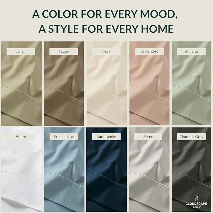 Cloud Scape Linen 100% Egyptian Cotton Sheets Twin Size, 3 Pieces Luxury Bedding Set, 400 Thread Count,Hotel Quality, Silky Soft, Breathable and Durable, Deep Pockets up to 15, Taupe