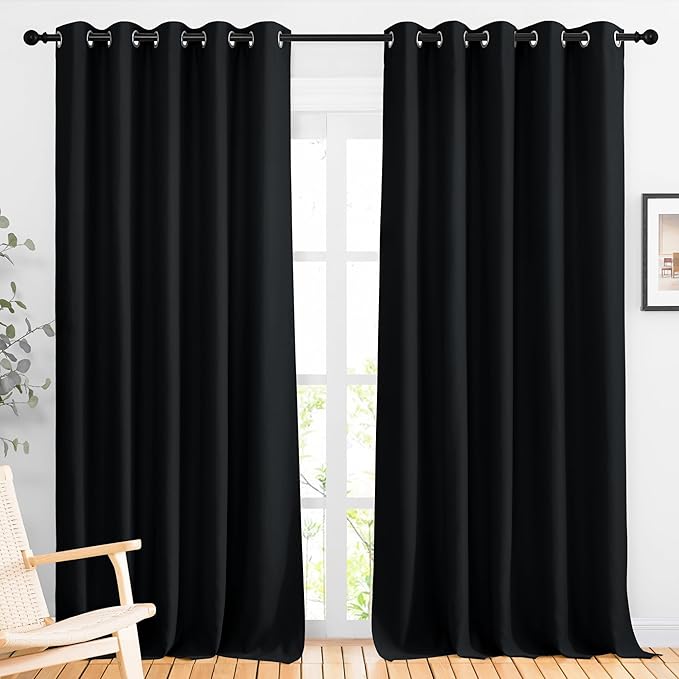 NICETOWN Black Out Curtains 110 inches Long, Grommet Thermal Insulated Blackout Curtains Privacy Window Treatments Sound Reducing for Bedroom/Living Room, W66 x L110, 2 Panels