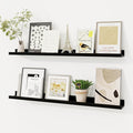 Picture Ledge Shelf, Floating Shelves Set of 2, 32 Inches Solid Wood Nursery Book Shelves for Toys Storage, Kids Bookshelf Wall Mounted for Living Room Bedroom Decor Books Photo Frames, Black
