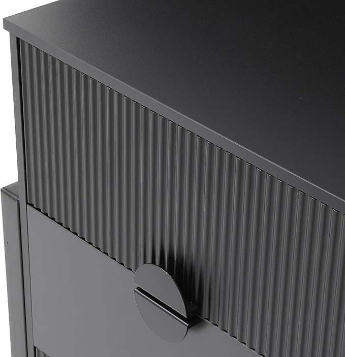 LGHM Fluted Dresser for Bedroom with 6 Drawers, Modern 6 Drawers Dressers with Semicylinder Fluted, Solid Chest of Drawers, 44.5" Tall Dresser with Stable Steel Frame, Metal Handles, Black