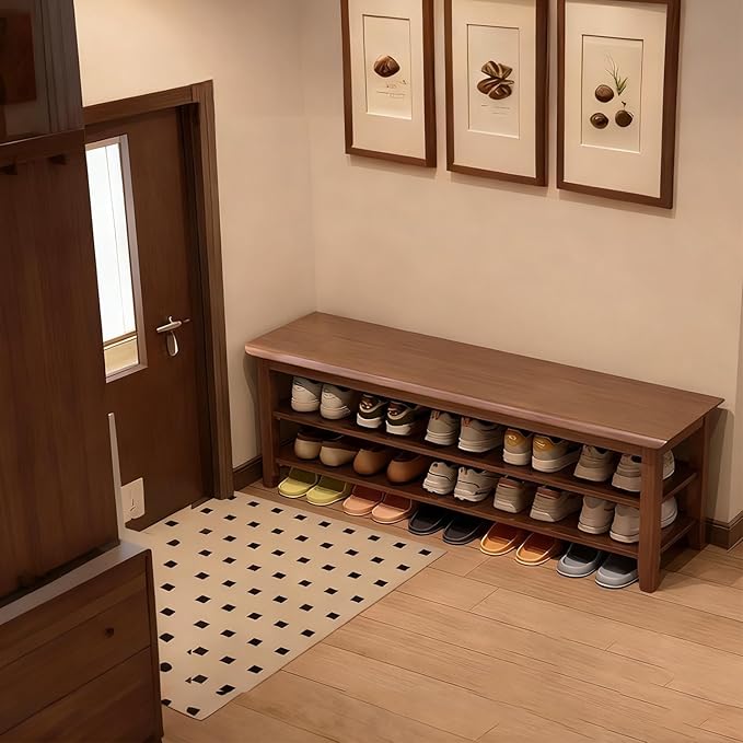 Shoe Rack Bench for Front Door Entrance, Solid Wood Shoe Bench for Closet, Entryway, Mudroom, Hallway, 47.24 inches