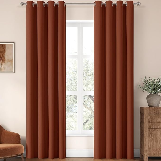 ChrisDowa 100% Blackout Terracotta Solid Curtains 90 Inches Long 2 Panels for Bedroom Living Room,Farmhouse Room Darkening Thermal Insulated Soundproof Grommet Top Window Treatment Drapes,52x90