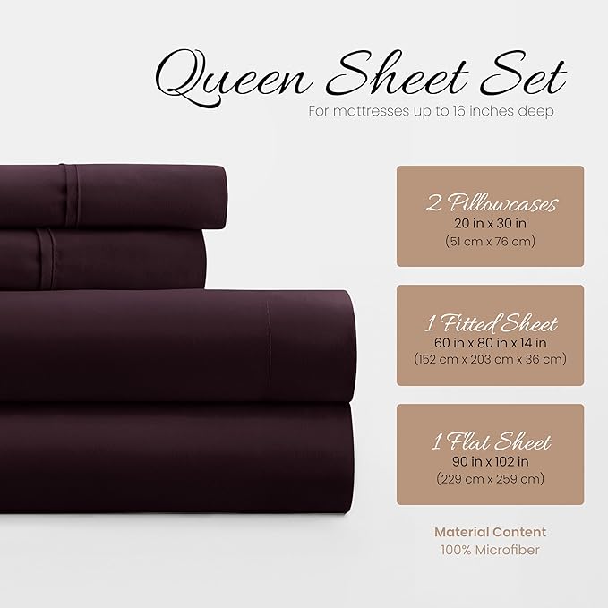 Linen Market Brushed Microfiber Twin XL Sheet Set 3 Piece – Oeko-TEX Certified Ultra Soft & Wrinkle-Free - 16" Deep Pocket Sheets - Easy Care Twin XL Size - Purple